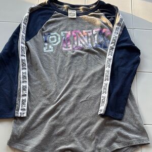 PINK Victoria's Secret Blue and Gray Long Sleeve Tee